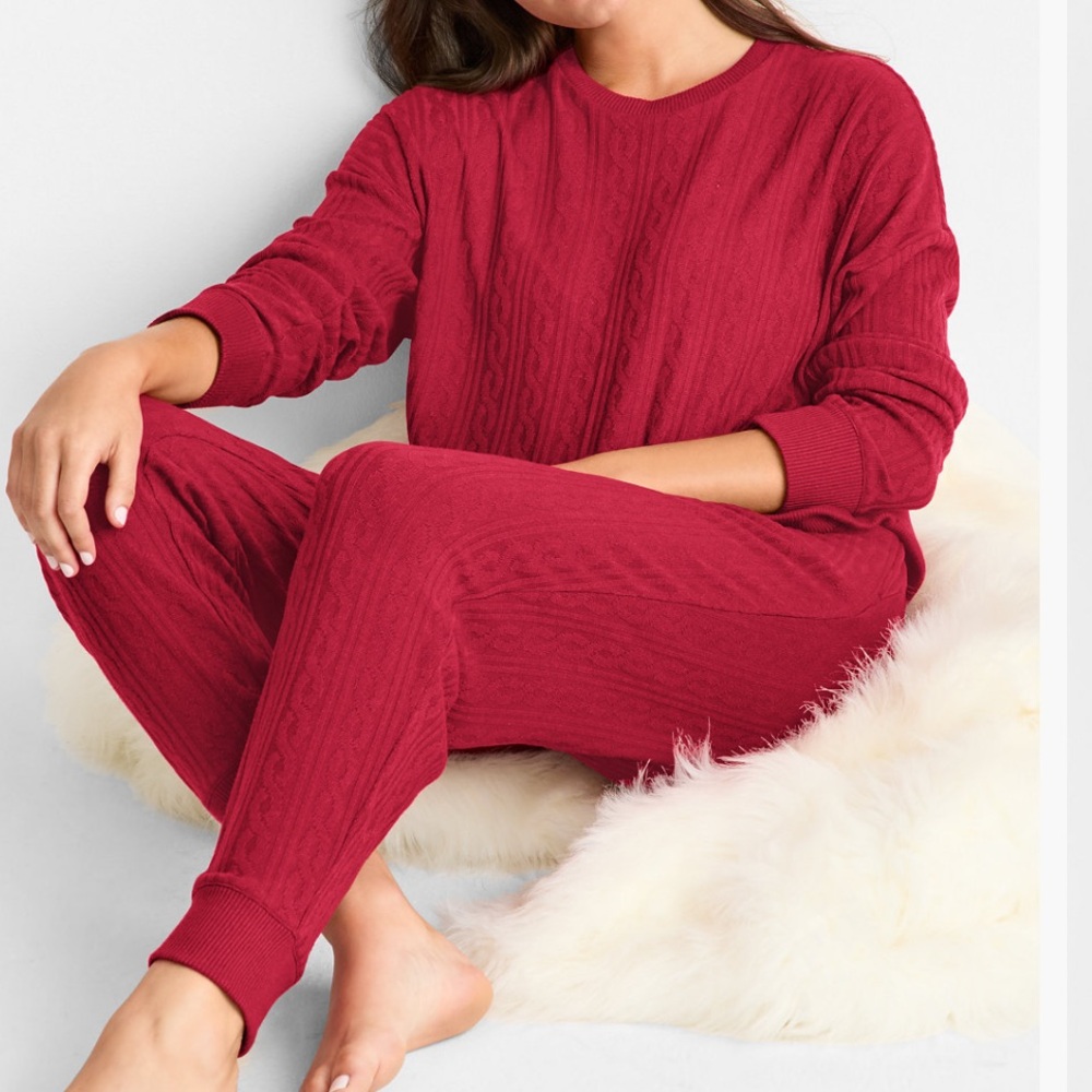 Soft Red Cable Knit Pajamas